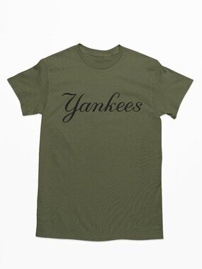 NEW York Yankees Script Home Wordmark T-Shirt MILITARY ARMY GREEN